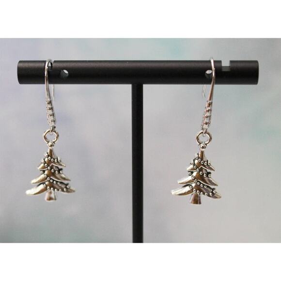 Silver Christmas Tree Earrings E135 - Picture 2 of 3
